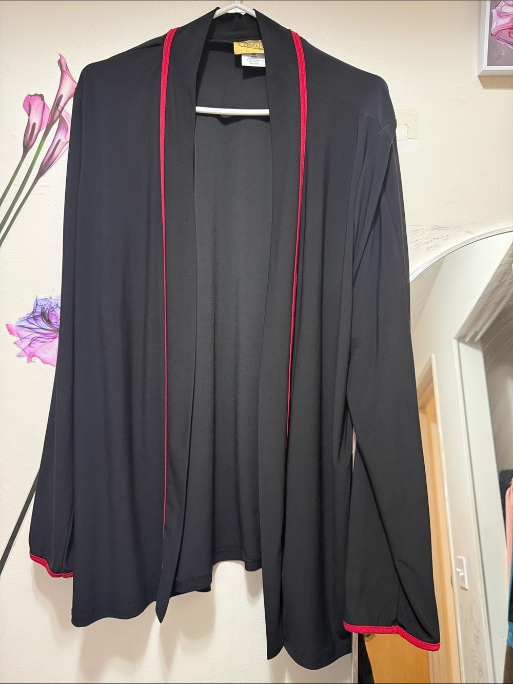 Black Open-Front Jacket with Pink Trim - Women's Blazer